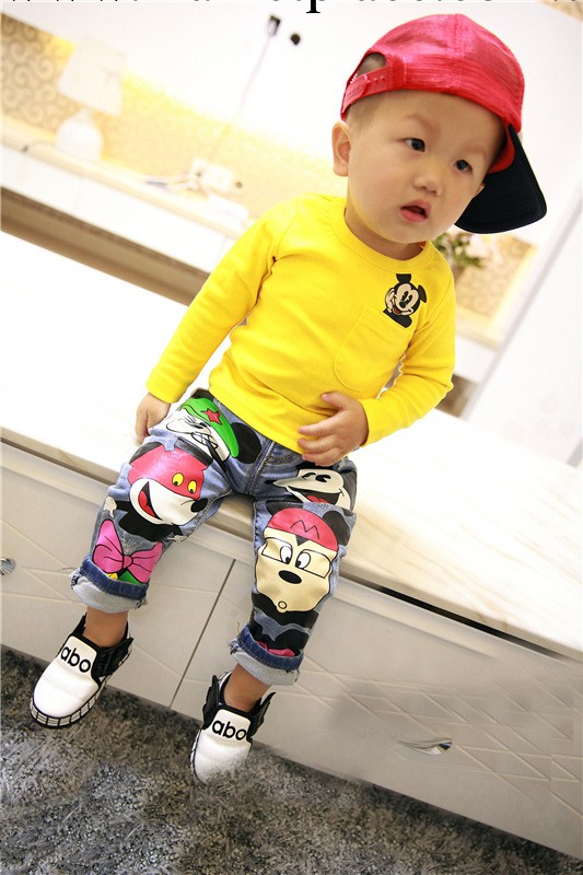 2014春款男童牛仔褲 韓版兒童米奇牛仔長褲童褲 印花褲 童裝批發工廠,批發,進口,代購