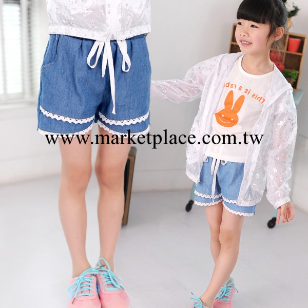 品牌童裝 現貨童短褲 女童純棉水洗牛仔短褲 蕾絲涼爽休閒褲工廠,批發,進口,代購