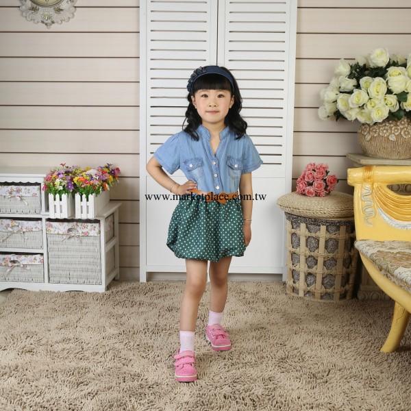 2014夏裝新款女童裝牛仔相拼韓版牛仔裙中小童批發工廠,批發,進口,代購