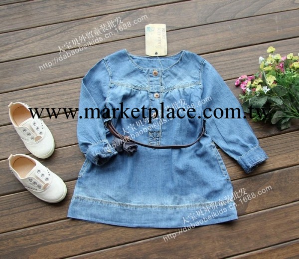 超值爆款外貿童裝 超柔軟女童牛仔長袖連衣裙配腰帶工廠,批發,進口,代購