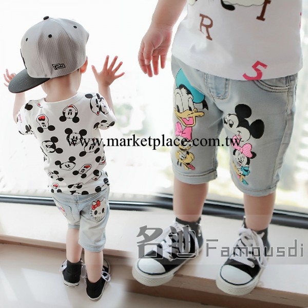 童裝 男童 夏裝新款2014新款卡通牛仔中褲 兒童寶寶韓版褲子 童褲工廠,批發,進口,代購