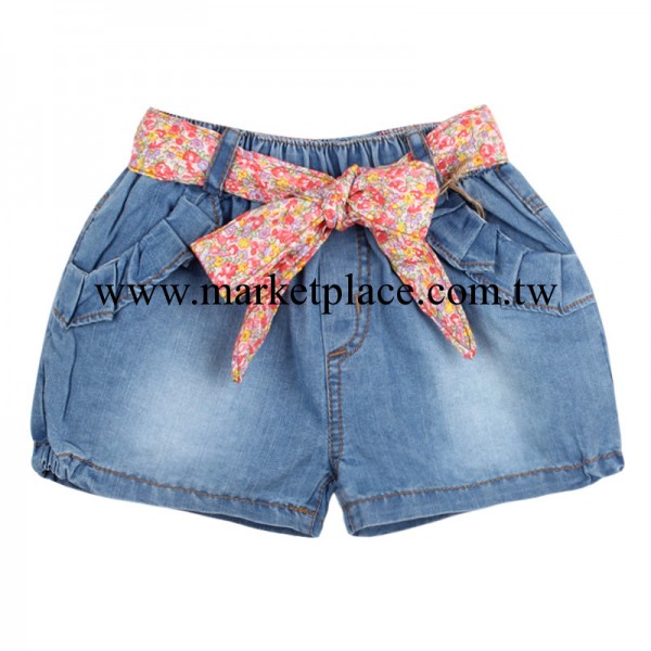 2014夏款童裝 女童水洗牛仔短褲 熱褲 兒童短褲 配碎花腰帶903工廠,批發,進口,代購