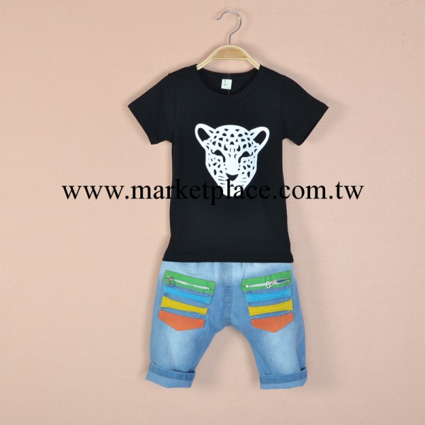 男童短袖套裝 14夏季全棉中大童短袖套裝 兒童T恤牛仔中褲套裝工廠,批發,進口,代購