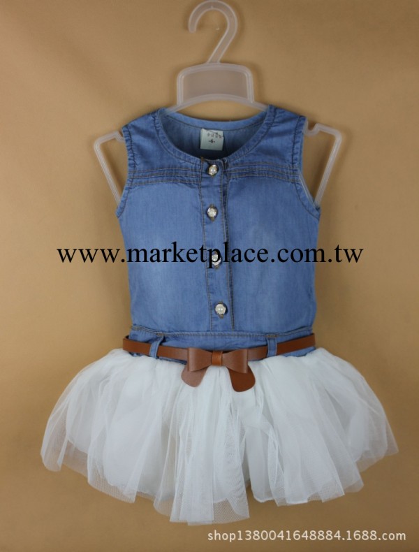 2014夏季女童牛仔無袖蕾絲連衣裙歐美小童裙外貿童裝批發高檔工廠,批發,進口,代購