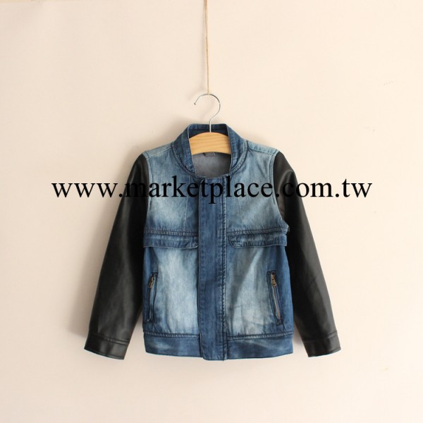 外貿童裝 出口原單 機車皮袖拼接 兒童牛仔外套 牛仔衣0216-30工廠,批發,進口,代購