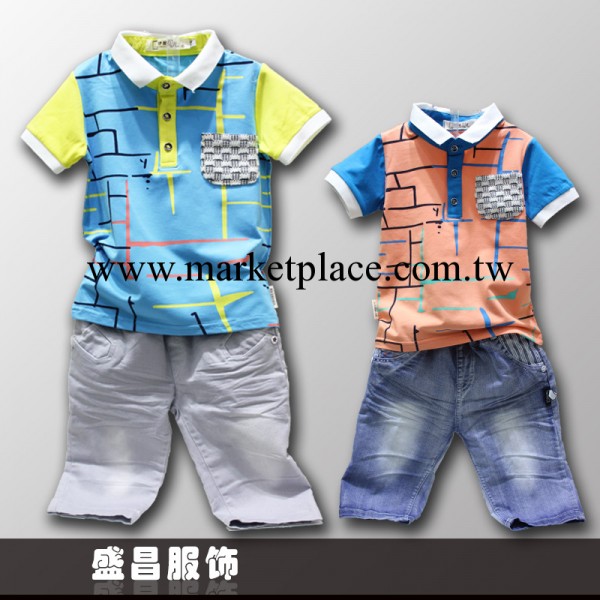 2014夏款童裝套裝 中小童純棉高檔品牌童裝襯衫領純棉男童兩件套工廠,批發,進口,代購