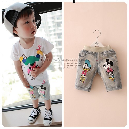 466阿法法韓版童裝批發 明星同款迪士尼卡通男女童牛仔中褲工廠,批發,進口,代購