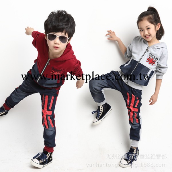 童裝男童女童中大童運動套裝 兒童牛仔拼接春裝兩件套 2014新款潮工廠,批發,進口,代購