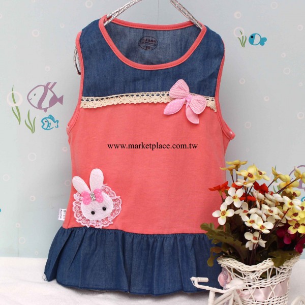 韓版連衣裙 純棉百搭牛仔拼佈百褶邊寶寶無袖上裝 童裝一件代發工廠,批發,進口,代購