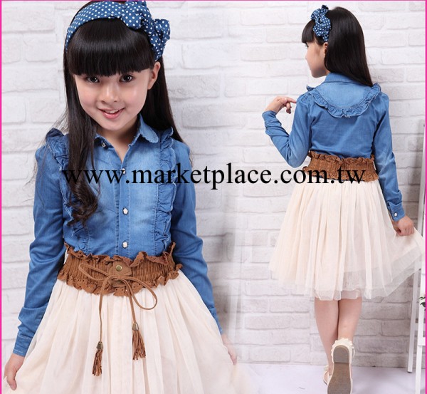 2014春季新款童裝 女童長袖連衣裙中大童牛仔拼接連衣裙 童公主裙工廠,批發,進口,代購