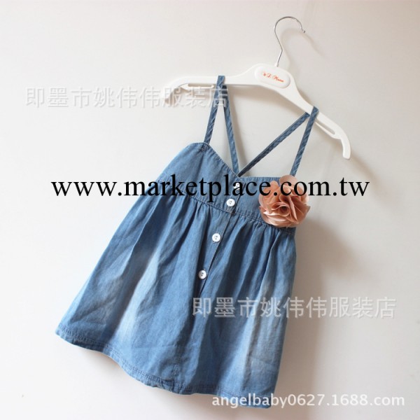 14夏款女童新款 外貿童裝 水洗牛仔吊帶裙 花朵裝飾 外貿童裙工廠,批發,進口,代購