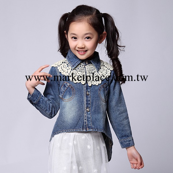 2014新款春季韓版童裝 女童牛仔外套 花邊兒童牛仔上衣 一件代發工廠,批發,進口,代購