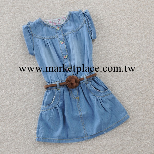 2014新款童裝女童長款短袖連衣裙中大童牛仔水洗棉連衣裙一件代發工廠,批發,進口,代購