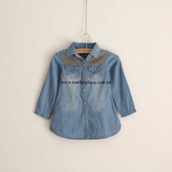 外貿童裝 男女童刺繡水洗軟牛仔襯衫 兒童中長款襯衣 新品22-3053工廠,批發,進口,代購