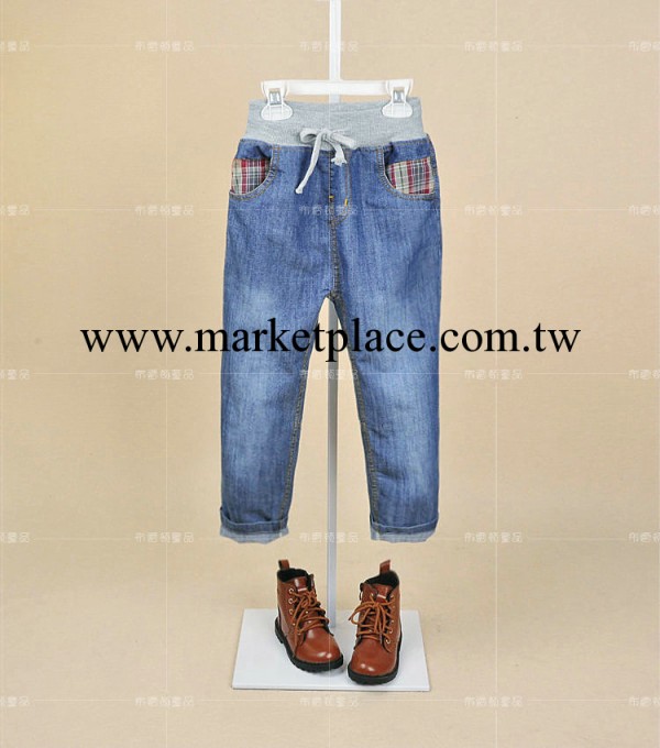 2014新款外貿兒童童裝 專櫃品質 中小童格子口袋淺牛仔長褲工廠,批發,進口,代購