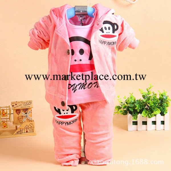2014春裝廣州童裝 韓版男女童天鵝絨猴子三件套 0-3歲寶寶童套裝批發・進口・工廠・代買・代購