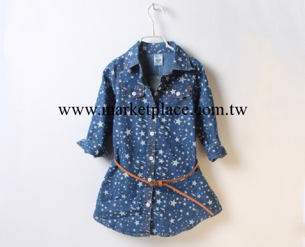 2014春款夏款 外貿童裝童裙批發 女童五角星長袖 腰帶牛仔裙工廠,批發,進口,代購