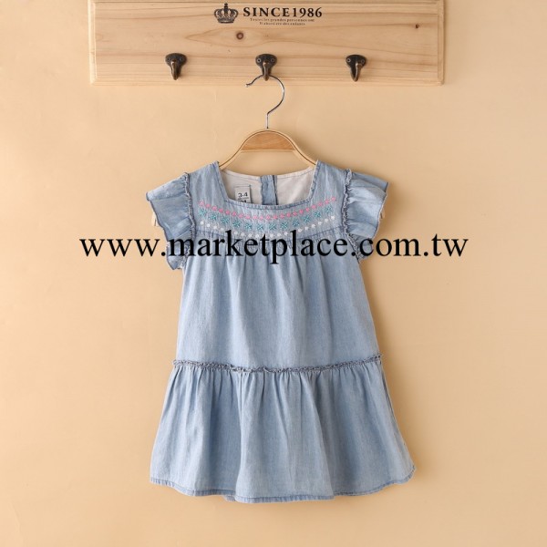 201新款外貿童裝批發 歐美單 喇叭袖 精品傢純色女童牛仔裙 A086工廠,批發,進口,代購