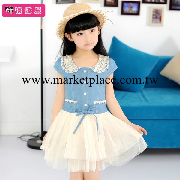 2014夏季童裝新款 小中女童蕾絲牛仔連衣裙 韓版外貿原單公主童裙工廠,批發,進口,代購