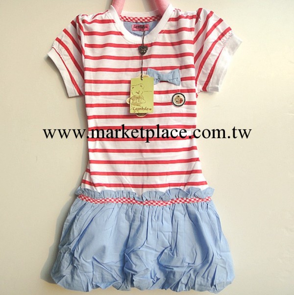 外貿童裙原單條紋拼接牛仔短袖連衣裙燈籠裙童裝工廠,批發,進口,代購