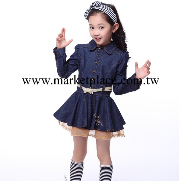 2014新款 女童春裝新款童裝牛仔裙連衣裙韓版蕾絲裙子寶寶公主裙工廠,批發,進口,代購