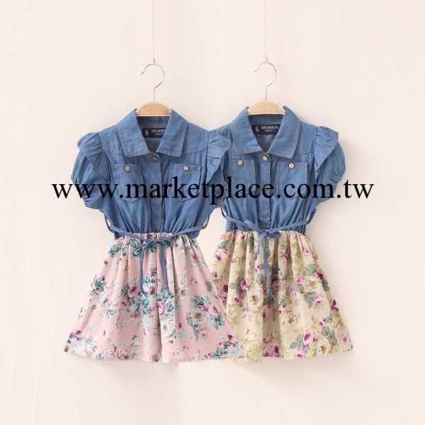 2014年夏款新款童裝 韓版女童牛仔連衣裙 牛仔拼韓國絨小清新裙工廠,批發,進口,代購