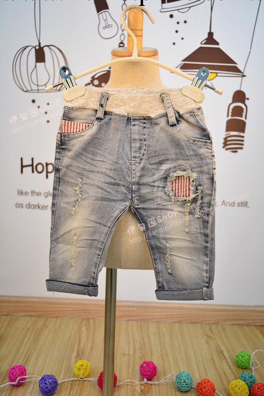 【四季青童裝】2014夏裝新 小童 男童 破洞彩兜牛仔褲童褲工廠,批發,進口,代購