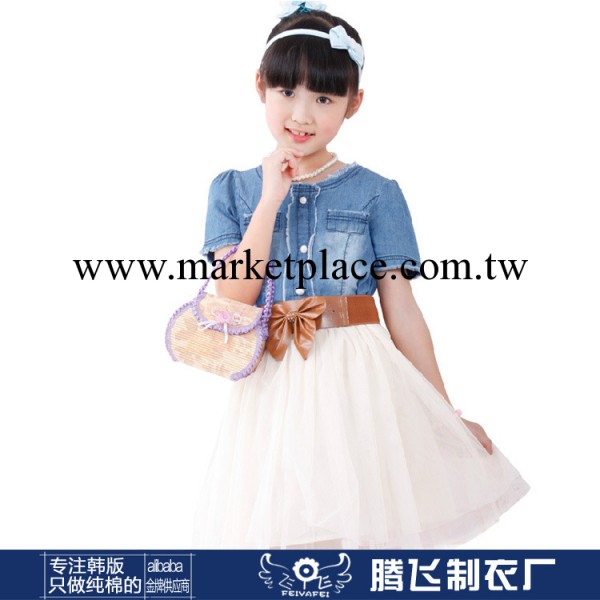 廣東產地 2014新款女童裝夏裝 中大童韓版女童牛仔公主連衣裙批發工廠,批發,進口,代購