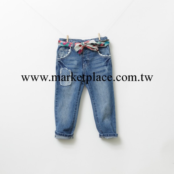 2014春秋款 女童 系繩貼佈水洗牛仔褲子 外貿童裝批發工廠,批發,進口,代購