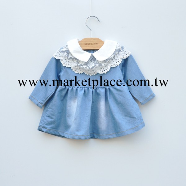 2014春季童裝新款童裙女童春季時尚 蕾絲領子牛仔連衣裙工廠,批發,進口,代購