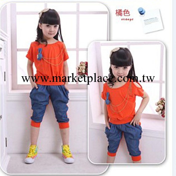 夏季新款童裝韓國牛仔拼佈兔頭兒童運動套裝 高檔外貿女童套裝工廠,批發,進口,代購