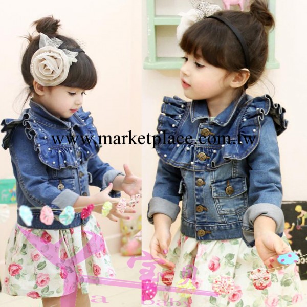 廠傢直銷供應春季童裝木耳邊釘珠短款牛仔女童小外套工廠,批發,進口,代購