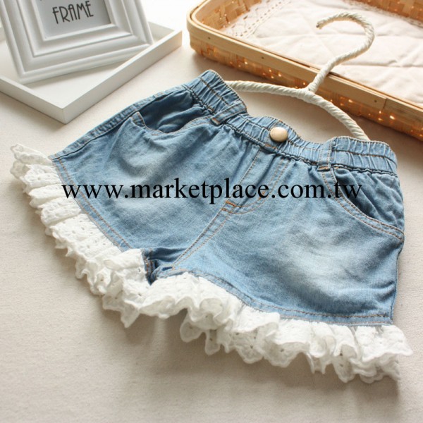 外貿童裝批發 女童蕾絲花邊水洗牛仔短褲 兒童熱褲2014夏裝新款工廠,批發,進口,代購