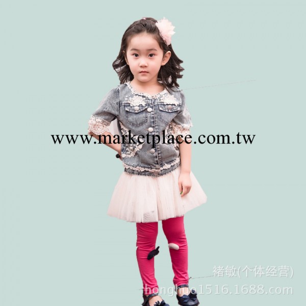 春季童裝 2014春款  方塊之間新款 韓版女童半袖牛仔衣 熱銷童裝工廠,批發,進口,代購