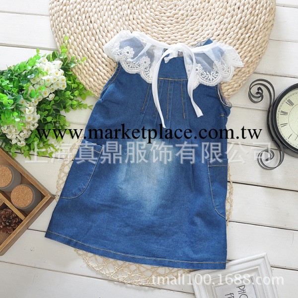 2014新款春夏季童裝 蕾絲裙 連身裙 背帶牛仔裙 韓版純棉女童裙工廠,批發,進口,代購