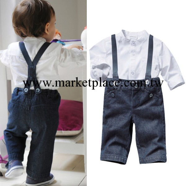 童裝直批220271秋裝男童紳士牛仔背帶褲衫衣兩件套批42*5工廠,批發,進口,代購