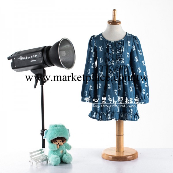 外貿童裝批發2014春裝新款女童寬松大版貓咪印花長袖連衣裙牛仔裙工廠,批發,進口,代購