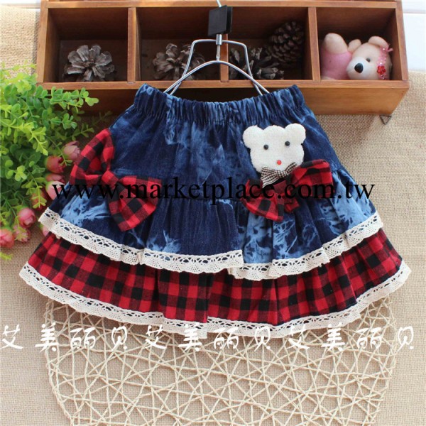 童裝批發 2014夏裝上新 韓版女童小童格子熊牛仔短裙xxbn工廠,批發,進口,代購
