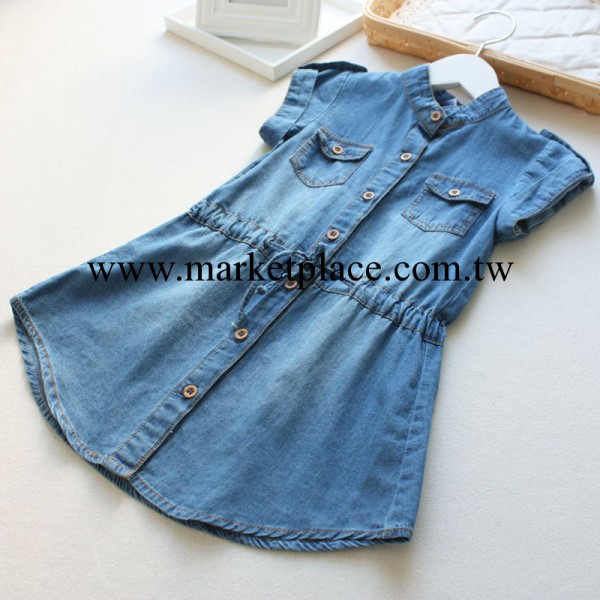 女童水洗牛仔娃娃裙 兒童翻領連衣裙子 公主裙 外貿童裝2014夏裝工廠,批發,進口,代購