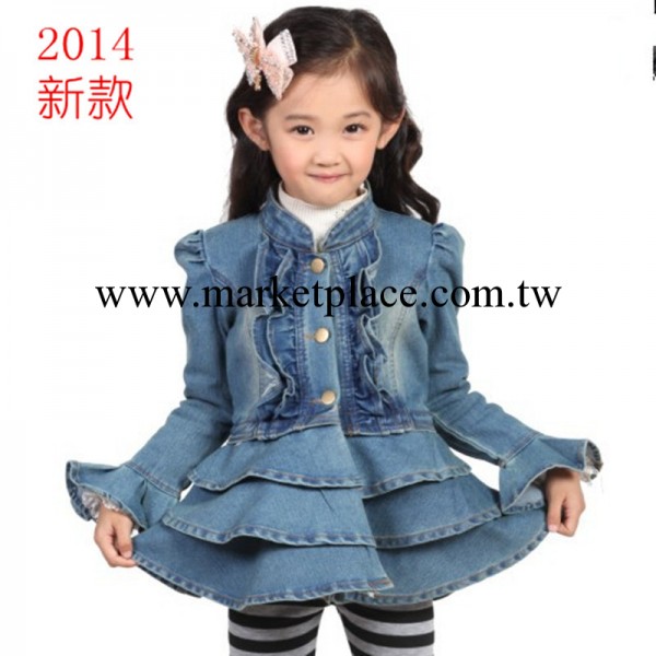 中大童品牌童裝 韓版2014春款童裝 女童牛仔外套 牛仔風衣 裙擺工廠,批發,進口,代購
