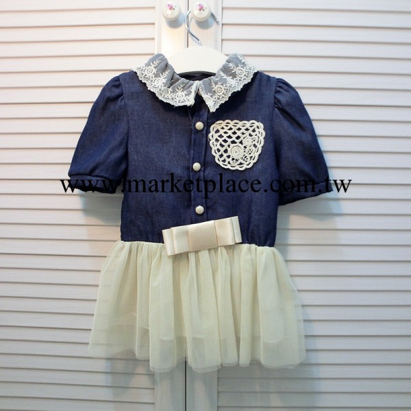 親情樹童裝批發 夏款韓版女童牛仔短袖蕾絲連衣裙 兒童裙工廠,批發,進口,代購