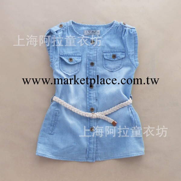 批發2014春夏款外貿童裝 女寶寶腰帶款開衫 女童無袖牛仔連衣裙工廠,批發,進口,代購