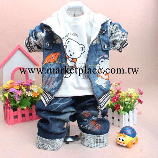 新款春裝2014兒童裝牛仔嬰幼兒套裝男女寶寶三件套1-3歲L07工廠,批發,進口,代購