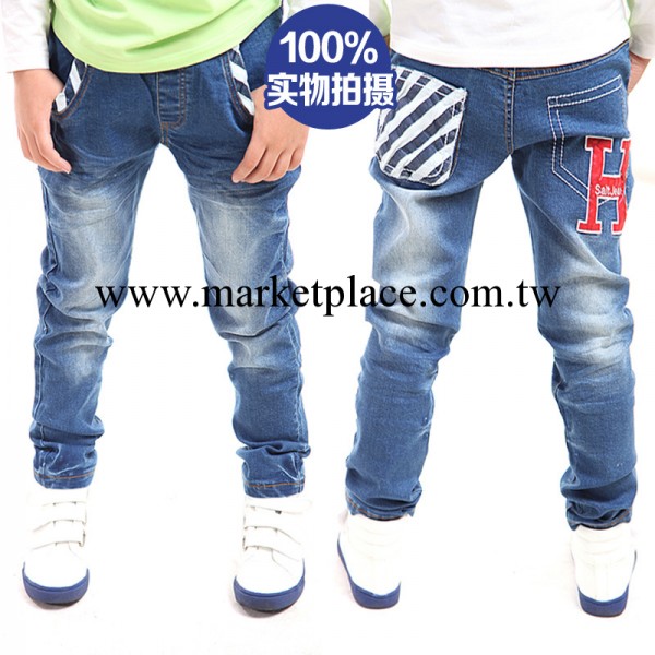 2014年童春裝 新品彈力男童韓版牛仔褲長褲 繡花條紋童褲牛仔批發工廠,批發,進口,代購