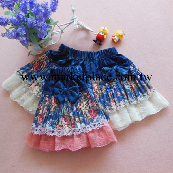 春季韓版童裝批發 女童大花型小百褶牛仔裙 3-9歲花邊童裙工廠,批發,進口,代購