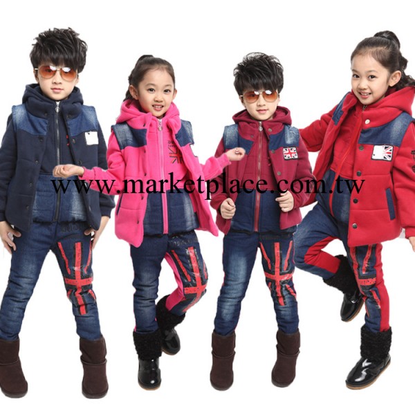 13冬新款兒童套裝男女童套裝加厚牛仔拼接三件套 童裝批發MS13148工廠,批發,進口,代購