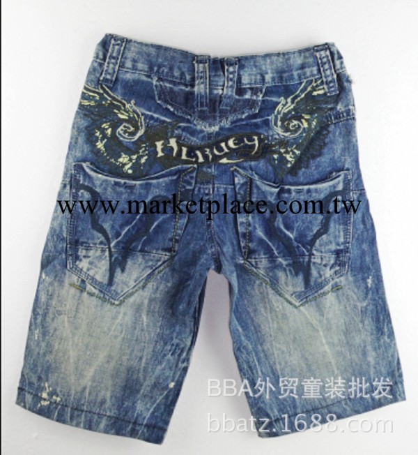 外貿原單童裝中大童時尚刺繡洗水牛仔中褲牛仔褲2014最新夏款批發工廠,批發,進口,代購