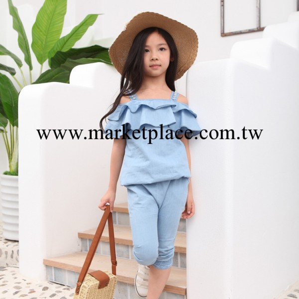 童裝批發2014新款中小童韓版夏款女童時尚潮流牛仔吊帶套裝2931工廠,批發,進口,代購