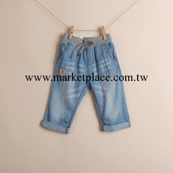 夏款外貿原單品牌童裝男童兒童純色水洗柔軟牛仔卷邊七分褲童褲工廠,批發,進口,代購