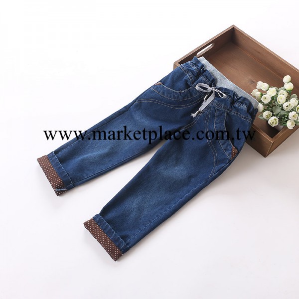 外貿童裝 歐美原單 女童 圓點翻邊水洗牛仔直筒褲 兒童牛仔褲工廠,批發,進口,代購